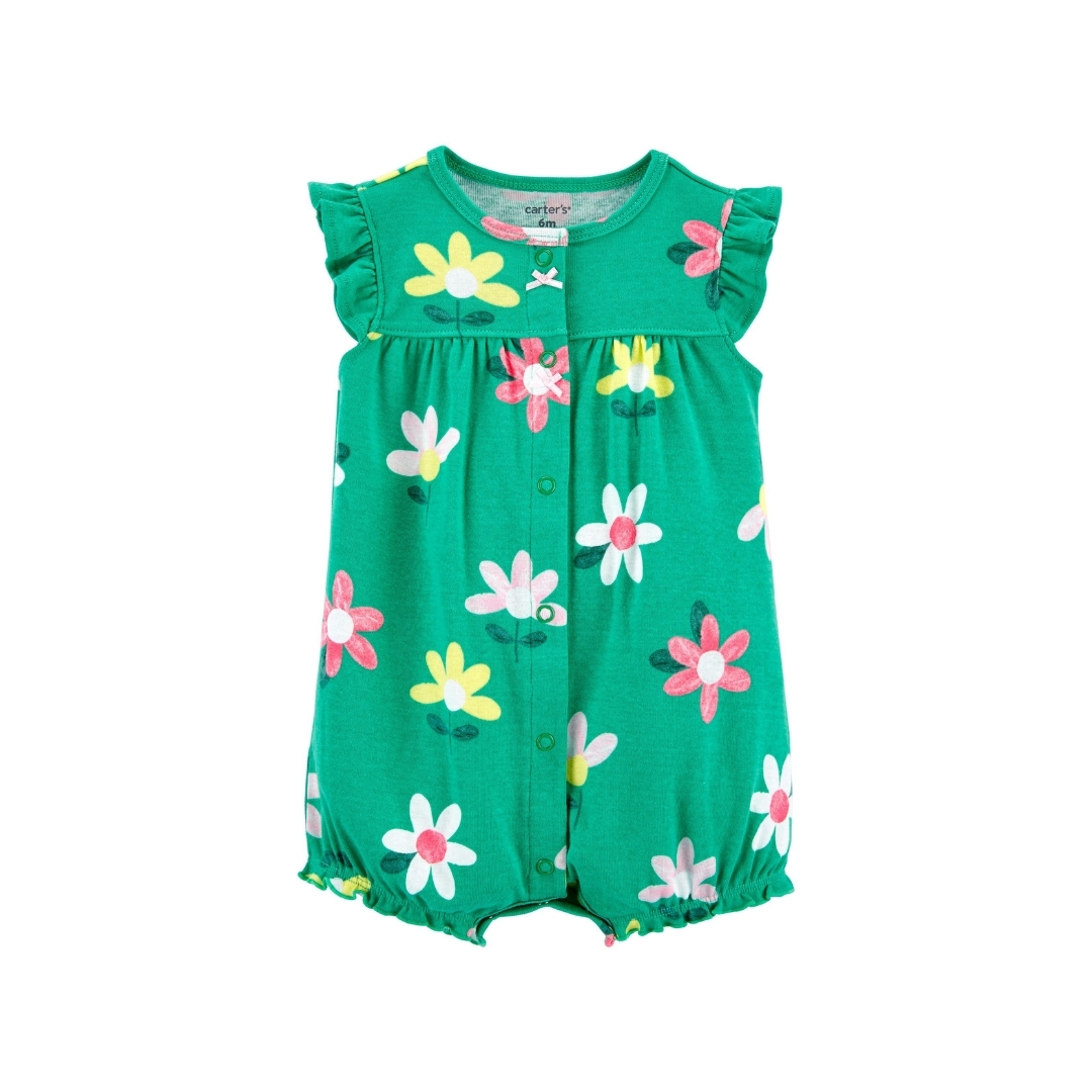 Carters Baby Girl Green Floral Snap-up Romper - 6 mths