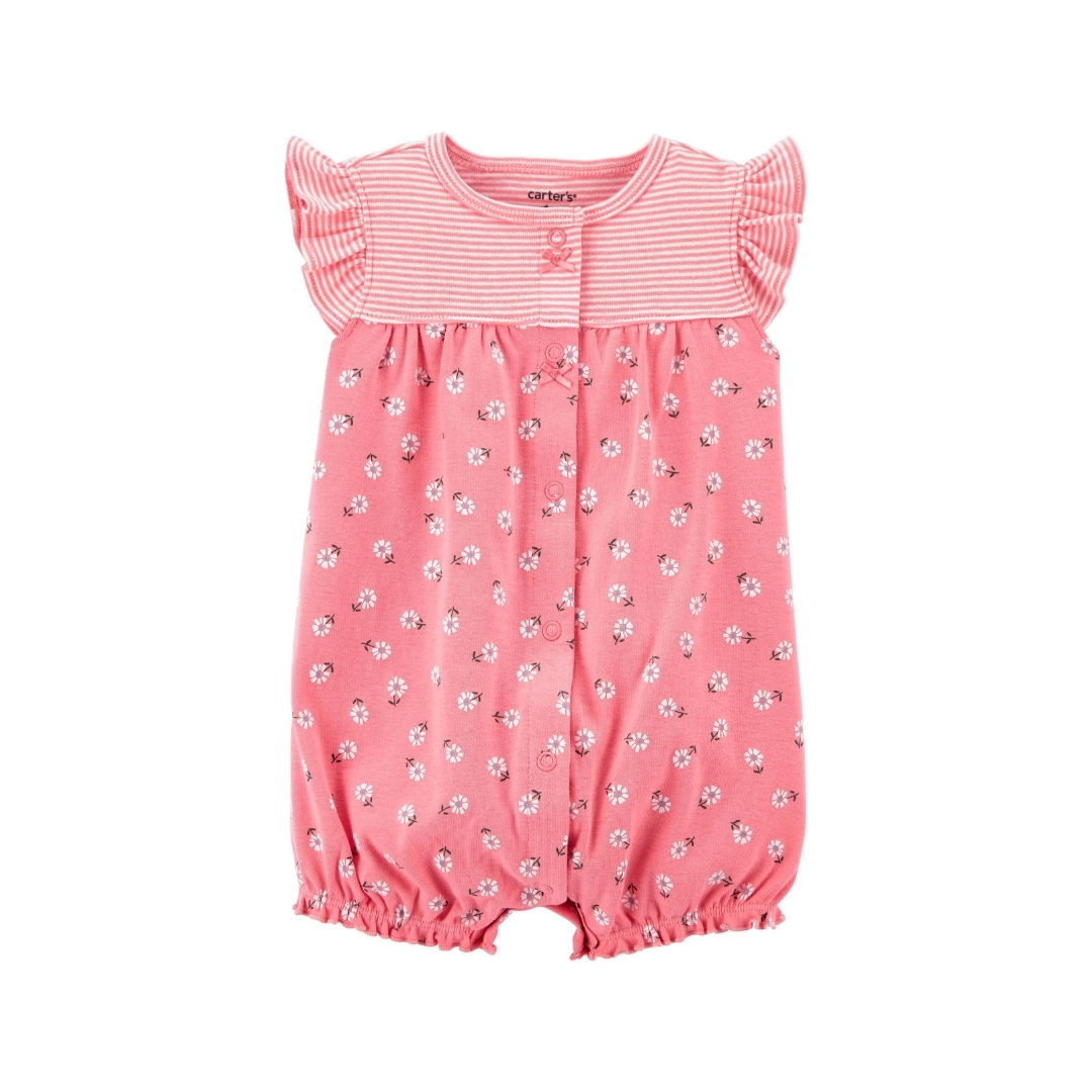 Carters Baby Girl Peach Floral Snap-up Romper - 24mths