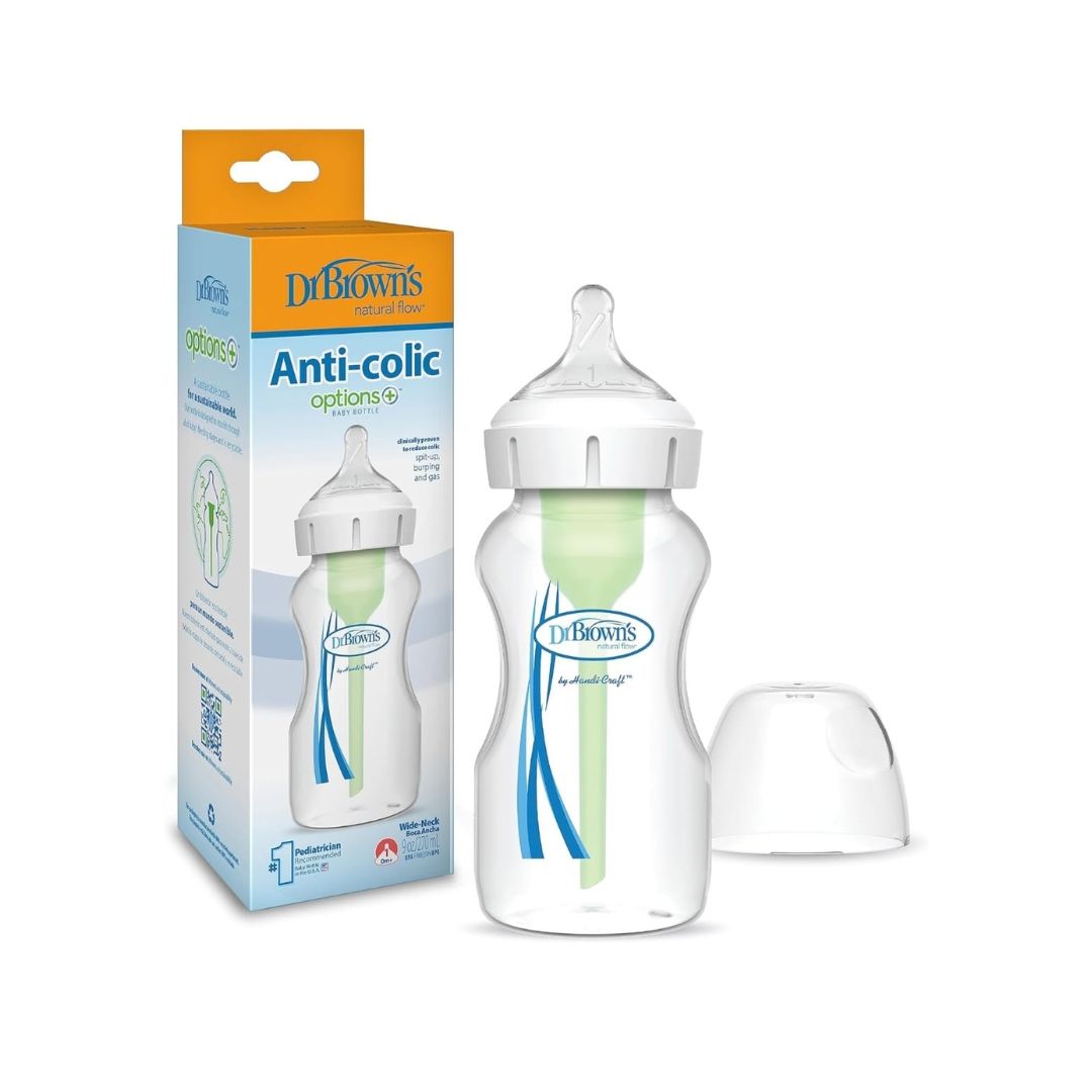 Dr. Brown's Natural Flow Options+ Sippy Bottle Starter Kit - Brede Hals 9 Oz/270 Ml Pink Hearts, Overgang Fles Naar Beker