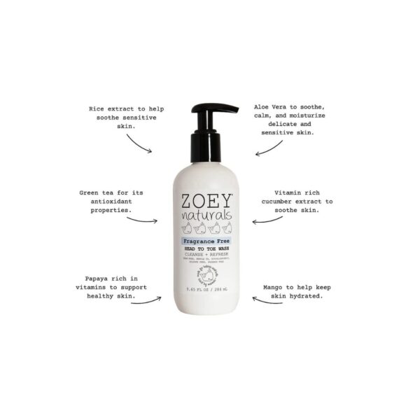Zoey Naturals Head To Toe Wash (Fragrance Free) 9.65oz