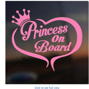 Pink Princess On Board Sticker Sign