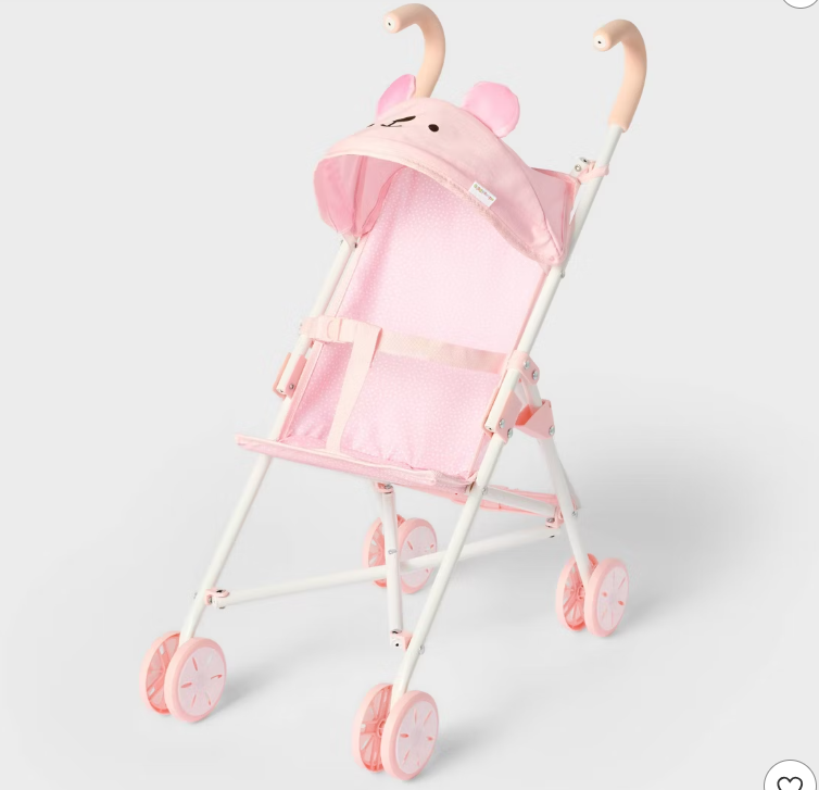 Gigglescape Pink Dot Bear Fold-Up Doll Stroller for 14"-16" Dolls