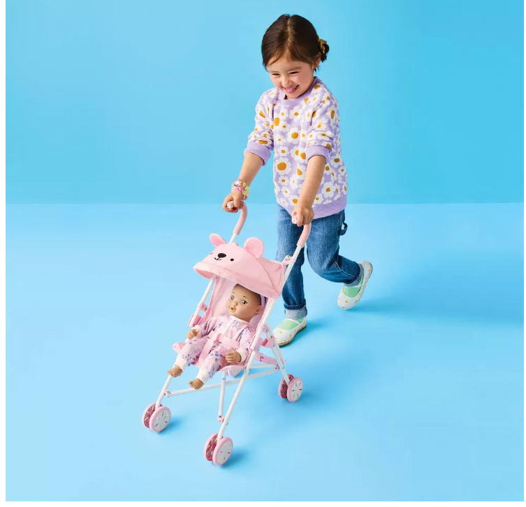 Gigglescape Pink Dot Bear Fold-Up Doll Stroller for 14"-16" Dolls - Image 2